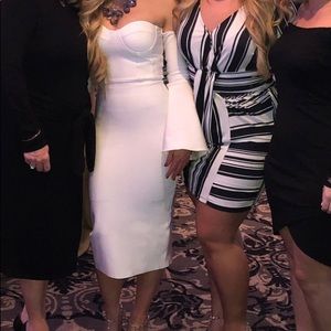 White bandage flare sleeve dress